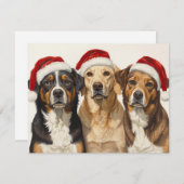 Three Dogs Santa Hats Merry Christmas Trio シーズンカード (正面/裏面)