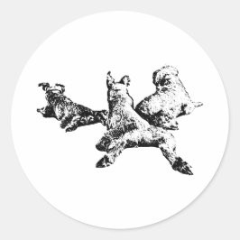 Three Dogs Sticker – Minimalist Black Ink Trio ラウンドシール