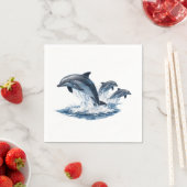 Three Dolphins Jumping, Ocean Life Hat Design スタンダードカクテルナプキン (インサイチュ)