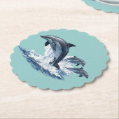 Three Dolphins Jumping, Ocean Life Hat Design ペーパーコースター (アングル)