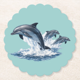 Three Dolphins Jumping, Ocean Life Hat Design ペーパーコースター