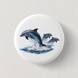 Three Dolphins Jumping, Ocean Life Hat Design 缶バッジ