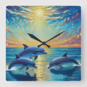 Three dolphins Wall Clock スクエア壁時計 (正面)