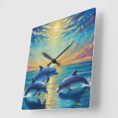 Three dolphins Wall Clock スクエア壁時計 (傾斜)