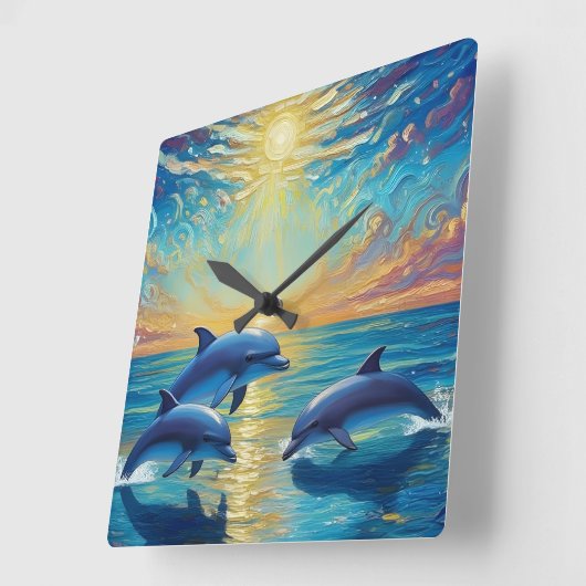 Three dolphins Wall Clock スクエア壁時計 (傾斜)