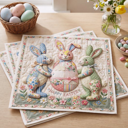Three Easter Bunny Quilted Look スタンダードカクテルナプキン
