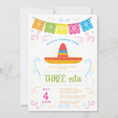 THREE-estaの3番目の誕生日カラフルの黒板 招待状 (正面)