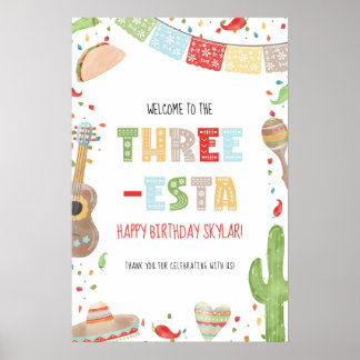 Three-esta 3rd Birthday Party Welcome Sign ポスター