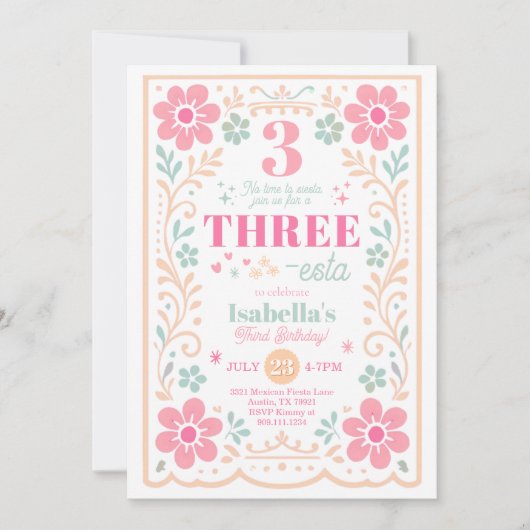 Three-esta Fiesta Birthday Party Invitation 招待状 (正面)