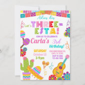 Three-esta Fiesta girl 3rd birthday invitation. 招待状 (正面)