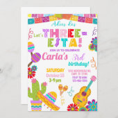 Three-esta Fiesta girl 3rd birthday invitation. 招待状 (正面/裏面)