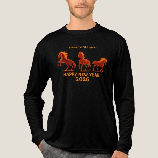 Three Fire Horses Fiery Stallion Zodiac Design トライブレンドＴシャツ (正面)