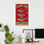 Three Fish Matchbox Art Print, Swedish Vintage ポスター (ホームオフィス)