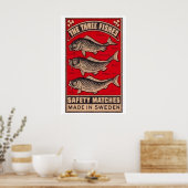 Three Fish Matchbox Art Print, Swedish Vintage ポスター (キッチン)