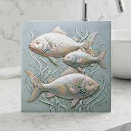 Three Fish Opalescent Bas Relief D1221 タイル