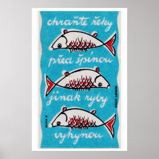 Three Fishes - Matchbox Print - Czech Wall Art ポスター (正面)