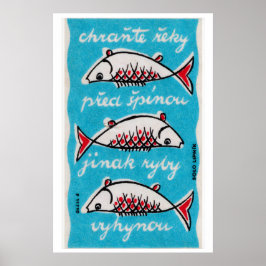 Three Fishes - Matchbox Print - Czech Wall Art ポスター