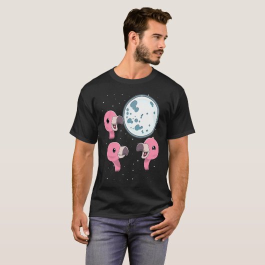 Three Flamingo Moon 3 Flamingos Howling At The Moo Tシャツ (正面フル)