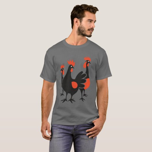 Three French Hens Retro Mid-Century Cut-Out 4 Tシャツ (正面フル)