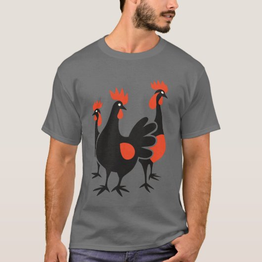Three French Hens Retro Mid-Century Cut-Out 4 Tシャツ (正面)
