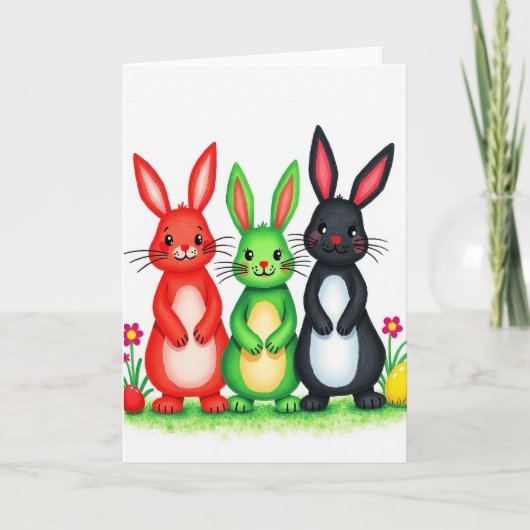Three Friends Rabbit Pattern Card カード (正面)