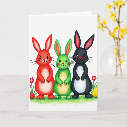 Three Friends Rabbit Pattern Card カード (黄色い花)