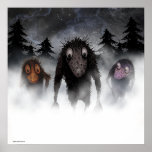 Three funny monster trolls ポスター<br><div class="desc">Three hairy scary Trolls loom out of the mist in this dark moonlit forest. More dark and scary goings on at Strange Store from Paul Stickland</div>