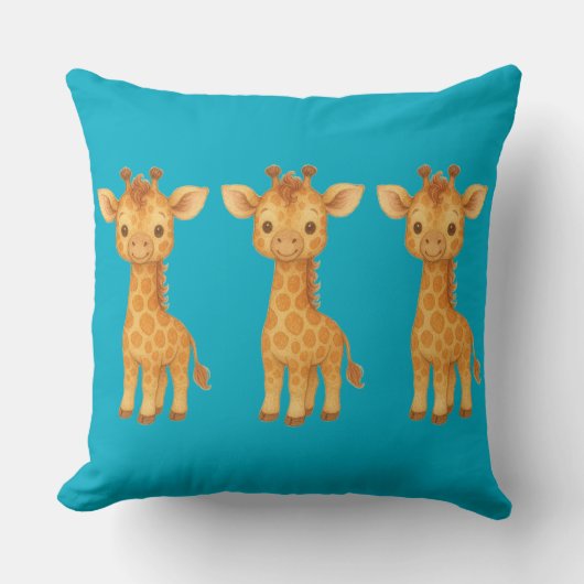 "Three Giraffe Friends" Throw Pillow クッション (正面)