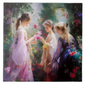 Three girls playing in a garden  タイル (正面)