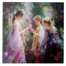 Three girls playing in a garden 