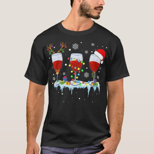 Three Glass Of Red Wine Funny Drinker Christmas Tシャツ (正面)