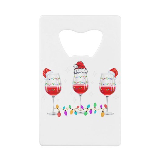 Three Glasses of Wine Christmas Lights Santa Hat X クレジットカード栓抜き (正面)