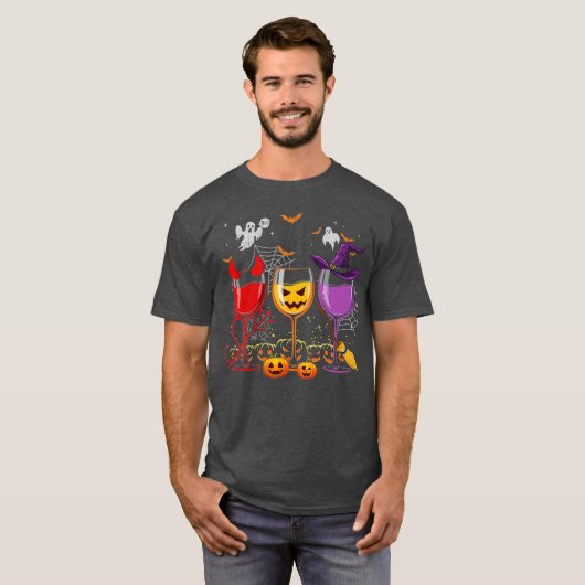 Three Glasses Of Wines Funny Halloween Wine  (2) Tシャツ (正面フル)