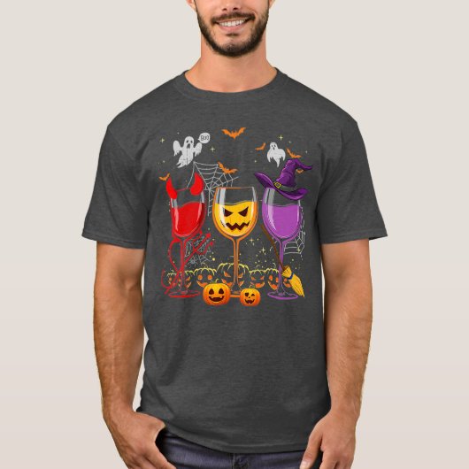 Three Glasses Of Wines Funny Halloween Wine  (2) Tシャツ (正面)