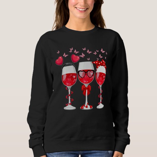 Three Glasses Wine Heart Funny Couple Valentines D スウェットシャツ (正面)