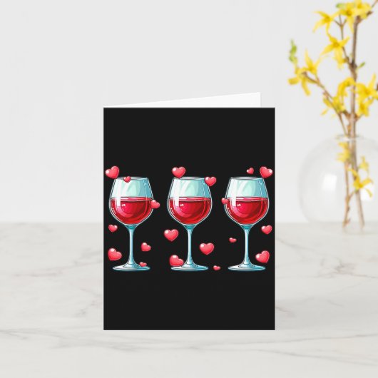 Three Gles Of Wine Valentine's Day Couple Funny Dr カード (黄色い花)