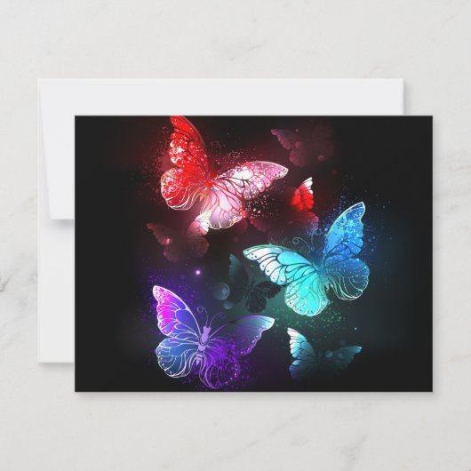 Three Glowing Butterflies on night background ノートカード (正面)