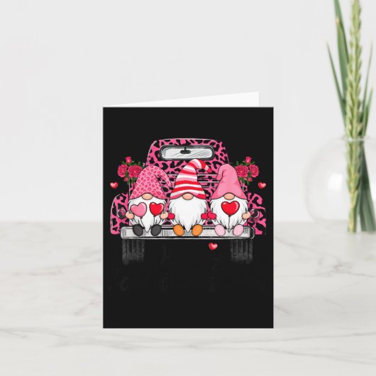 Three Gnomes And Leopard Truck Happy Valentine's D カード (正面)