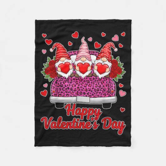 Three Gnomes And Leopard Truck Happy Valentine's D フリースブランケット (正面)