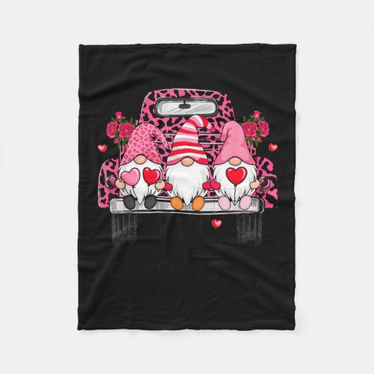 Three Gnomes And Leopard Truck Happy Valentine's D フリースブランケット (正面)