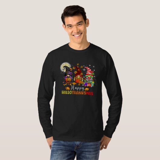 Three Gnomes Halloween Merry Christmas Happy Hallo Tシャツ (正面フル)