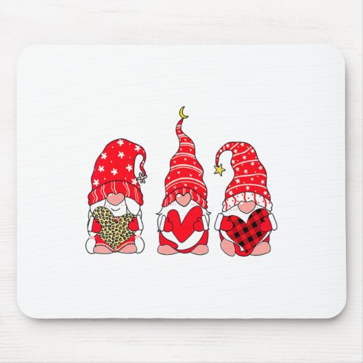 Three Gnomes Holding Heart Leopard Happy Valentine マウスパッド (正面)