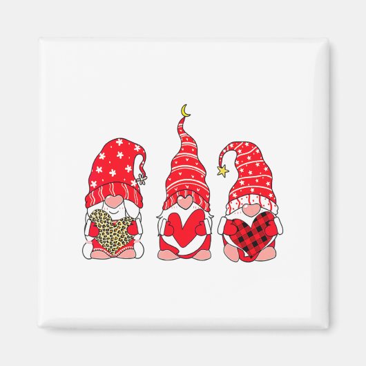 Three Gnomes Holding Heart Leopard Happy Valentine マグネット (正面)