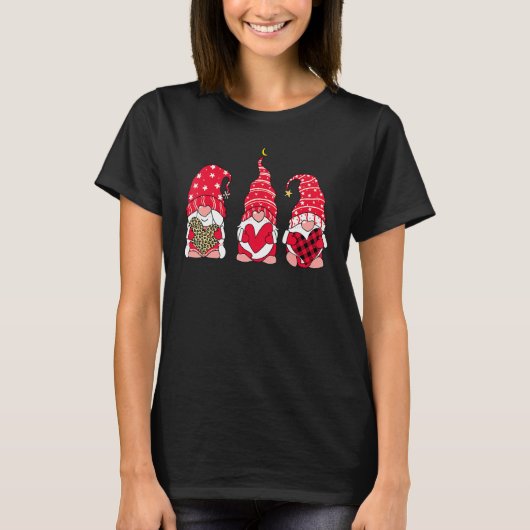 Three Gnomes Holding Heart Leopard Happy Valentine Tシャツ (正面)