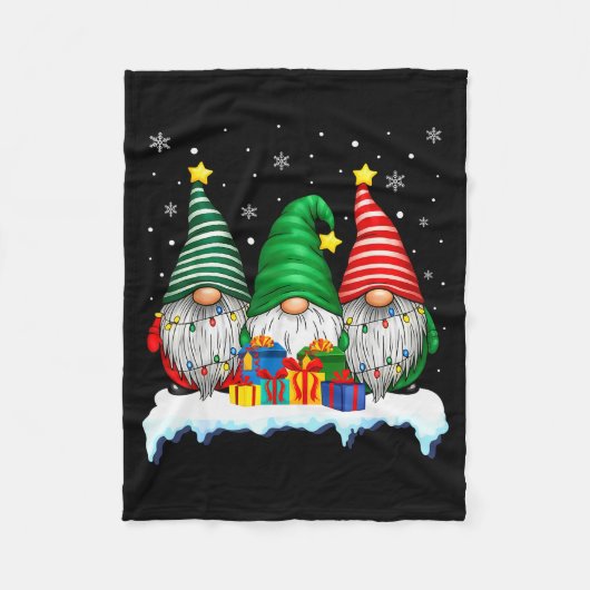 Three Gnomes Tree Lights Men Women Matching Xmas H フリースブランケット (正面)