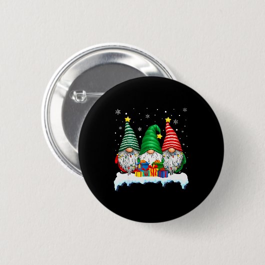 Three Gnomes Tree Lights Men Women Matching Xmas H 缶バッジ (正面&裏面)