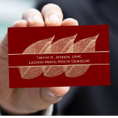 Three Golden Leaves on Maroon Counselor Therapist 名刺