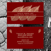 Three Golden Leaves on Maroon Counselor Therapist 名刺