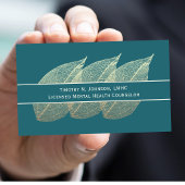Three Golden Leaves on Teal Counselor Psychologist 名刺