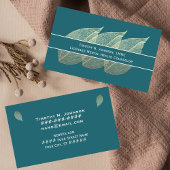 Three Golden Leaves on Teal Counselor Psychologist 名刺